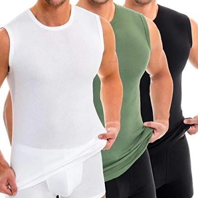 Abbildung von HERMKO 3040 3er Pack Herren Tank Top Unterhemd mit Rundhals Ausschnitt aus 100% Bio Baumwolle, Größe:D 8 = EU XXL, Farbe:Mix w/s/o