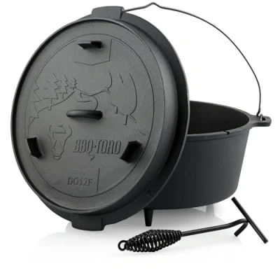 Abbildung von BBQ Toro Dutch Oven Forest Serie bereits eingebrannt preseasoned Verschiedene Größen Gusseisen Kochtopf Bräter mit Deckel (Topf Füße, 13,6 Liter (DO12F))
