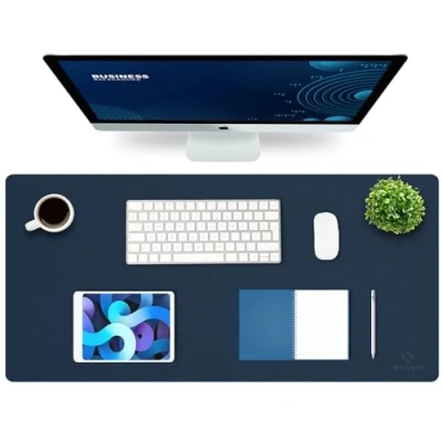 Abbildung von K KNODEL Tischunterlage, Schreibtischunterlage, 90 x 43cm PVC Laptop wasserdichte Schreibunterlage für Büro oder Heimbereich, doppelseitig (Dunkelblau/Gelb)