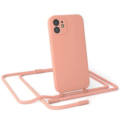 Abbildung von EAZY CASE Handykette Silikon Premium kompatibel mit iPhone 12 Handyhülle Umhängeband, Handykordel Schutzhülle, Silikonhülle, Hülle Band, Kette für Smartphone, Koralle