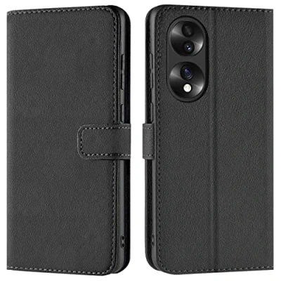 Abbildung von Verco Handyhülle für Honor 70 Hülle, Bookcase Tasche Flipcover Case [Kartenfächer/Aufstellfunktion], Schwarz