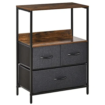 Abbildung von HOMCOM Kommode mit 3 Schubladen, Griffen (Kommodenschrank aus Leinen, 1 St., Schubladenschrank), für Schlafzimmer, Wohnzimmer Schwarz