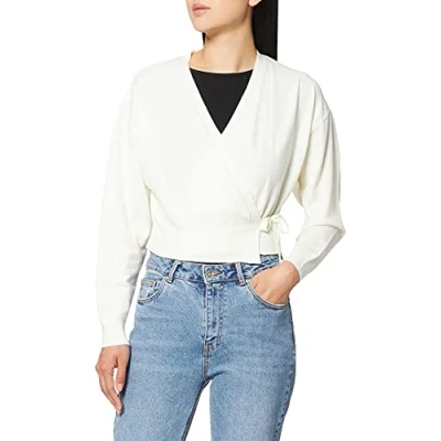 Abbildung von NA KD Damen Overlap Knitted Cardigan Strickjacke, beige, 2XL