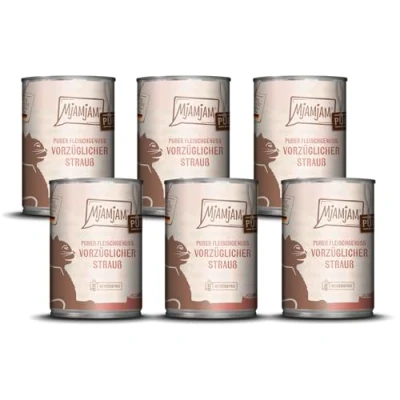 Abbildung von MjAMjAM Premium Nassfutter für Katzen Purer Fleischgenuss vorzüglicher Strauß pur, 6er Pack (6 x 400g), getreidefrei mit extra viel Fleisch