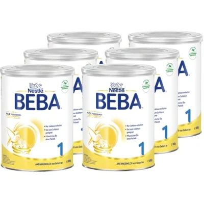 Abbildung von BEBA 1 Anfangsmilch von Geburt an, Babynahrung mit DHA, nur Laktose, ohne Palmöl, 6er Pack (6x800g)