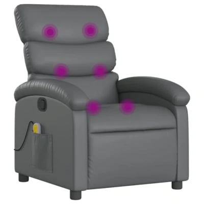 Abbildung von vidaXL Massagesessel, Sessel Verstellbare Rückenlehne, Fernsehsessel Relaxsessel mit Vibrationsfunktion, Liegesessel Polstersessel Ruhesessel, Grau Kunstleder