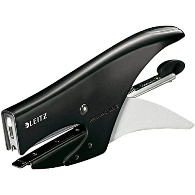 Abbildung von Leitz WOW Heftzange, 15 Blatt Flachheftung, Metall mit Kunststoffelementen, Heftklammerschachtel im Lieferumfang enthalten, schwarz, 55312095