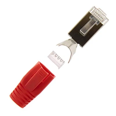Abbildung von 10x Netzwerkstecker Rot CAT 7 6A 5 RJ45 LAN Netzwerk Crimp Stecker Knickschutz