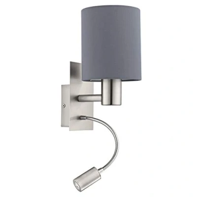 Abbildung von Eglo 96479 Wandleuchte Stofflampe PASTERI Textil grau E27 LED 1X40W;1X3,8W H:38cm L:15cm mit Wippschalter