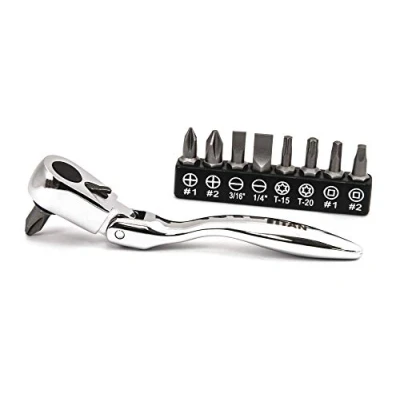 Abbildung von Titan 11212 Flex Kopf gekröpfter Mikro Ratschen Bit Treiber und Set, 10,4 cm