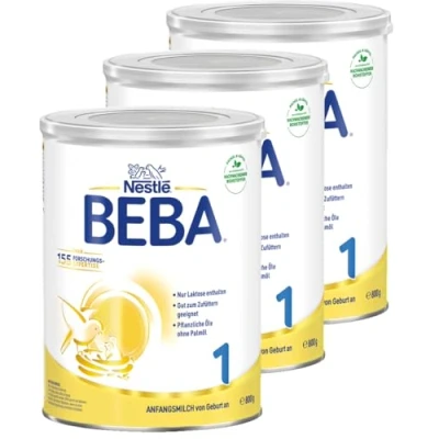 Abbildung von BEBA 1 Anfangsmilch von Geburt an, Babynahrung mit DHA, nur Laktose, ohne Palmöl, 3er Pack (3 x 800g)