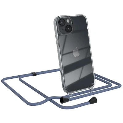 Abbildung von EAZY CASE Handykette kompatibel mit iPhone 14 Handyhülle Umhängeband, Handykordel Schutzhülle, Silikonhülle, Hülle Band, Stylische Kette für Smartphone, Eisblau Clips Schwarz