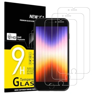 Abbildung von NEW&#039;C 3 Stück, Panzer Schutz Glas für iPhone SE 3/2 (Modell 2022/2020) 4,7 Zoll, Frei von Kratzern, 9H Härte, HD Displayschutzfolie, 0.33mm Ultra klar, Ultrabeständig
