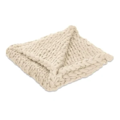 Abbildung von Loberon Plaid Reidous, trendiges Grobstrick Muster, handgewebt, dekorativ &amp; funktional, Quilt, Tagesdecke, Überwurf, Strickplaid, Wolle, Acryl, Creme