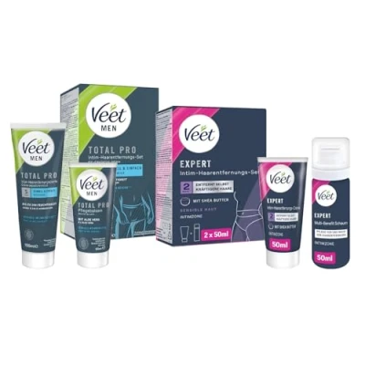 Abbildung von Veet Expert/Men Intim Haarentferungs Set für Sie und Ihn Enthaarungscreme den Intimbereich inkl. Multi Benefit Schaum 2 x 50 ml &amp; Männer 100 Tube Pflegebalsam