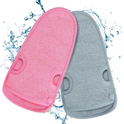 Abbildung von 2 Stück Peelinghandschuhe, Dusche Körper Massage Glove, Körperpeeling Handschuh mit Daumenlöchern, Peeling für und Gesicht, Badeschwamm Spa (Grau+Rosa)