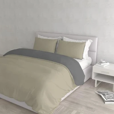 Abbildung von Italian Bed Linen Natural Color Doubleface Bettbezug, 100% Baumwolle, Turteltaube/Rauch, Doppelte