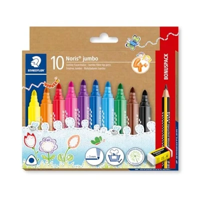 Abbildung von STAEDTLER Noris jumbo 328 B dreikantiger Fasermaler, ergonomischer dicker Schaft, attraktive Sternchenprägung, Kartonetui mit 10 Fasermalern, Promotion, C10P
