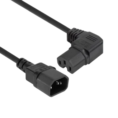 Abbildung von ACT Warmgerätekabel 2m, C14 Stecker auf C15 Buchse gewinkelt Rechts, Stromkabel Verlängerung, Warmgerätestecker abgewinkelt AK5357