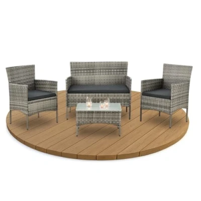 Abbildung von Juskys Gartenlounge Set Fort Myers, wetterfeste Polyrattan Sitzgruppe für 4 Personen