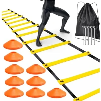 Abbildung von Sportyfits® Trainingshilfe Koordinationsleiter 6m Fußball Sport Trainingszubehör 10x Hütchen, vielseitigs