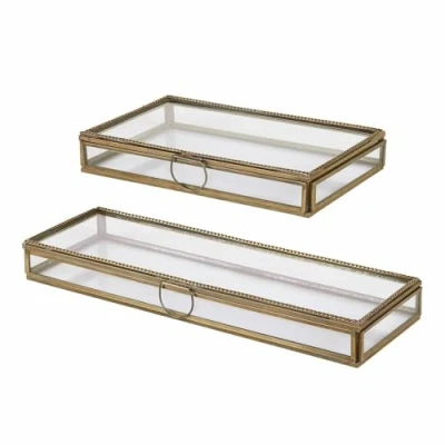 Abbildung von Loberon Glasbox 2er Set Isvento, Zwei Größen, Vintage Charme, Edles Design, Transparente Optik, Stilvolle Präsentation, Antik Finish, Aufbewahrung, Glas, Eisen, klar