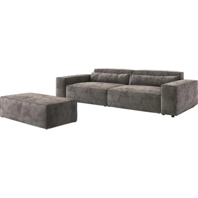 Abbildung von Big Sofa Sirpio XL 270x130 cm Mikrofaser Khakibraun mit Hocker