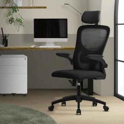 Abbildung von ML Design Bürostuhl ergonomisch, Schwarz, Mesh, Schreibtischstuhl mit Verstellbarer Kopfstütze, Armlehnen, Lendenwirbelstütze, Wippfunktion, Drehstuhl Rollen, Computerstuhl Chefsessel Gaming Stuhl