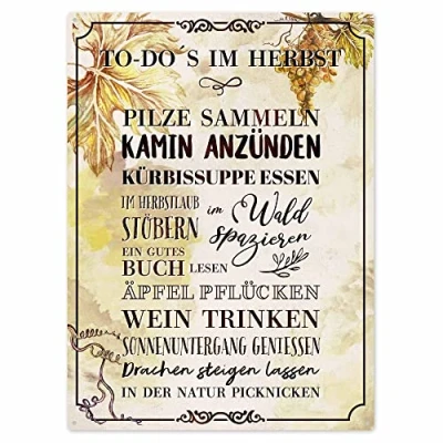 Abbildung von Interluxe Schild 300x220mm Metallschild Wandschild to do Herbst Dekoschild Herbstdeko Herbstzauber Herbstzeit Laub Waldspaziergang