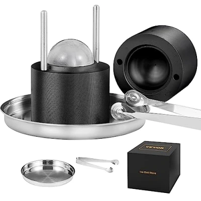 Abbildung von VEVOR Eiswürfelbereiter Eiswürfelformen Satz 60 mm, Eiswürfelform Eiskugelform mit Eiszange &amp; Tropfschale, Alu Schwarze Strapazierfähige Eiswürfelbehälter Whisky Americano, Saft
