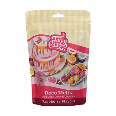 Abbildung von FunCakes Deco Melts Himbeergeschmack Dip, Drip, Dekorieren! in der Mikrowelle schmelzen und jede Form gießen. Machen Sie Süßigkeiten, dekorieren Kuchen, Kekse Cupcakes! AZO frei. 250 g