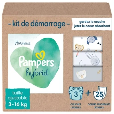 Abbildung von Pampers Harmony Hybrid Starter Pack, 3 waschbare Windeln + 25 Einweg Oberschichten 1 Packung