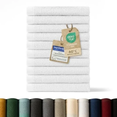 Abbildung von Blumtal Premium Frottier Gästehandtücher Set 12 teilig 100% Baumwolle Oeko TEX zertifiziertes Gästehandtuch 12x (30x30 cm) Ultra saugstarkes Gästetücher waschbar 60 Handtücher Weiß