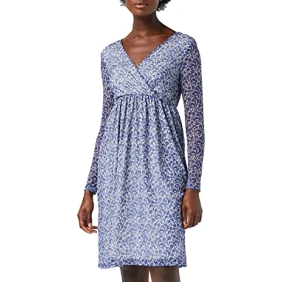 Abbildung von NA KD Damen Recycled Wrap Mesh Dress Lssiges Kleid, Weiß/Blaues Blumenmuster, 32 EU