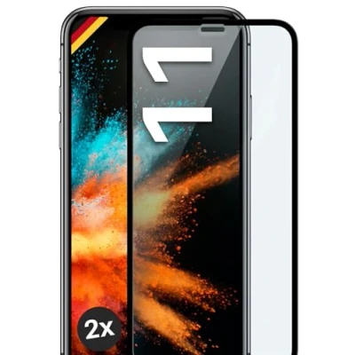 Abbildung von moex Full Screen Schutzglas kompatibel mit Apple iPhone 11 Schutzfolie randlos, ganzer Bildschirm, Curved 3D Folie, Clear 2x Schwarz