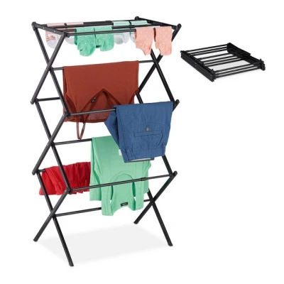 Abbildung von Relaxdays Wäscheständer klappbar, 11 Stangen auf 6 Ebenen, HBT: 105x73x37 cm, ausziehbarer Wäscheturm, Metall, schwarz
