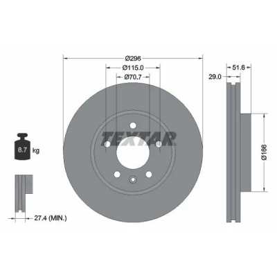 Abbildung von TEXTAR PRO+ 92165405 Bremsscheibe 296 29 05/06 115 innenbelüftet beschichtet hochgekohlt ohne Radbefestigungsbolzen, Radnabe CHEVROLET: Captiva