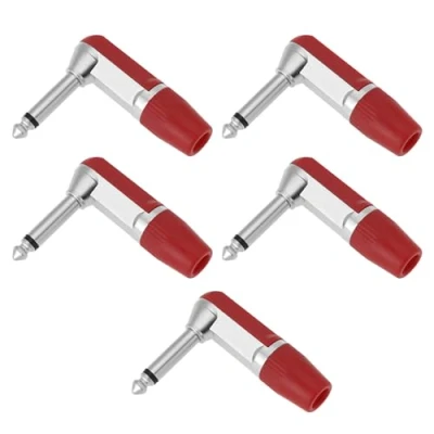 Abbildung von YINETTECH 5 Stück 1/4 Zoll 6,35 Mm Mono TS Klinkenstecker 90 Grad 2 poliger Nickel Stecker für Mikrofone Kopfhörer Audio Video AV PC (rot)