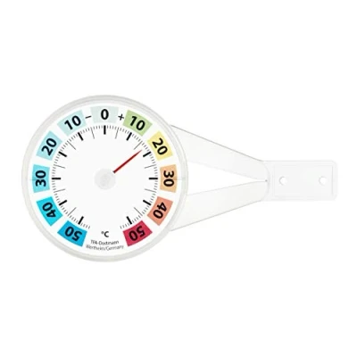 Abbildung von TFA Dostmann Analoges Fensterthermometer, 14.6019, bequemes Ablesen der Außentemperatur, wetterfest, mit Klebepad, zum Hängen, durchsichtig, bunt
