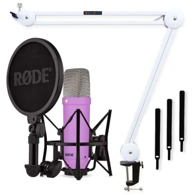 Abbildung von Rode NT1 Signature Purple Studio Mikrofon Lila + keepdrum MS138 Gelenkarm Stativ Weiss