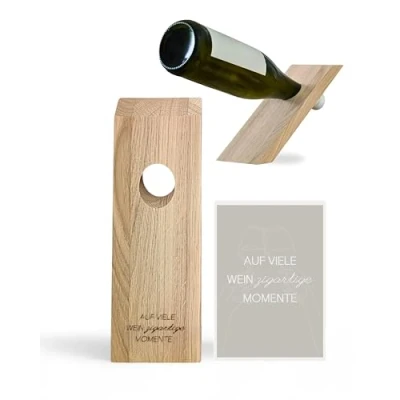 Abbildung von Livlig53 LIVLIG Weinflaschenhalter aus Holz, Magischer Flaschenhalter mit personalisiertem Flaschenetikett, Geschenkidee, Spruch: Auf viele weinzigartige Momente