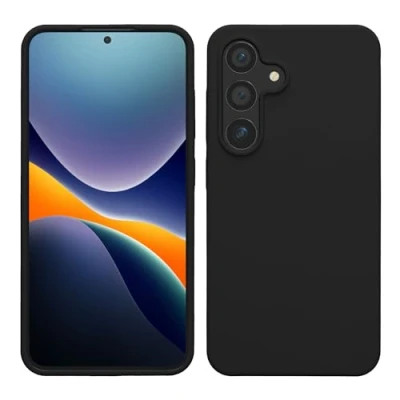 Abbildung von kwmobile Hülle kompatibel mit Samsung Galaxy S24 Silikon Handy Case Handyhülle für weiche Oberfläche kabelloses Laden Schwarz