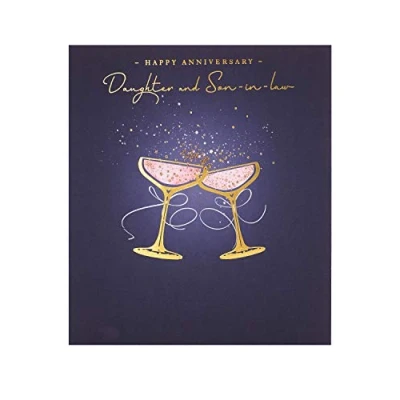 Abbildung von UK Greetings Glückwunschkarte zum Hochzeitstag für Tochter und Schwiegersohn Champagner Design mit goldenem Glitzer Finish