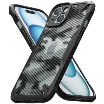 Abbildung von Ringke Fusion X Case Kompatibel mit iPhone 15 Plus Hülle, [Militärischer Schutz] Stoßfest Fingerabdruckfest Militär Muster Handyhülle für 6,7&quot; Camo Black