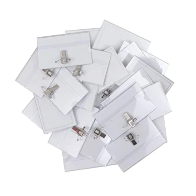 Abbildung von BELLE VOUS 50er Pack Namensschilder Clip 90 x 56 mm 50 Schule 50x Namensschild Halter transparent Set Namenschild mit transparentem