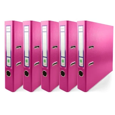 Abbildung von Netuno 5x Ring Buch rosa DIN a4 2 Mechanik 5cm Ringmappe schmaler Aktenordner schmal dünn Kunststoffordner einfarbig Ordner Dokumente Ringbuch Schulordner
