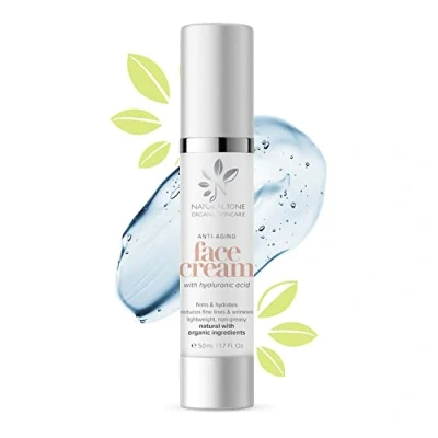 Abbildung von Anti Aging Gesichtscreme mit Hyaluronsäure, Tages und Nachtcreme, strafft, spendet Feuchtigkeit pflegt, Faltencreme für Gesichtslinien, 50 ml Natural Tone Organic Skincare