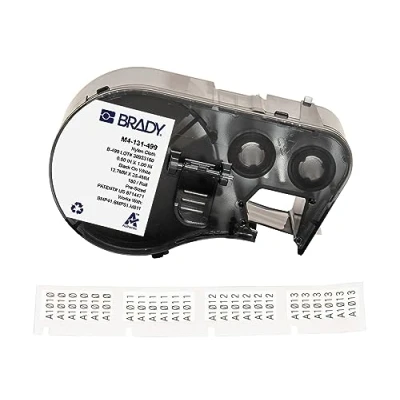 Abbildung von Brady M4 131 499 Etiketten für Etikettendrucker BMP41/BMP51/BMP53/M511 180, selbstklebende Druckeretiketten, Schwarz auf Weiß (25,40 mm (B) x 12,70 (H))