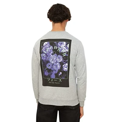 Abbildung von Trendyol Herren Rundhalsausschnitt, einfarbig Sweatshirt, grau, S