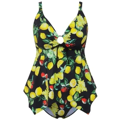 Abbildung von Ulla Popken Damen Judith, Zitronenbeeren 826539 Tankini Set, Schwarz, 60